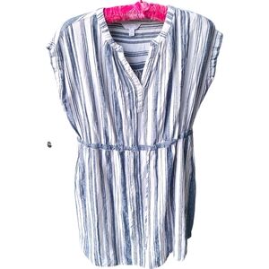 Time and Tru Blue White Striped Linen Blend Mini Dress‎ Size Small Drawstring